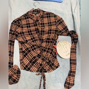 Black and orange plaid blouse